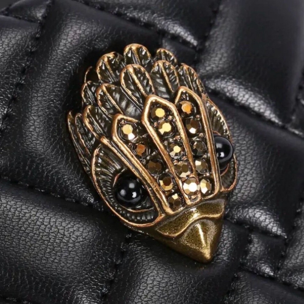 Kurt Geiger Black Quilted Slide Sandals with Gold Bee Emblem - Picture 3 of 3